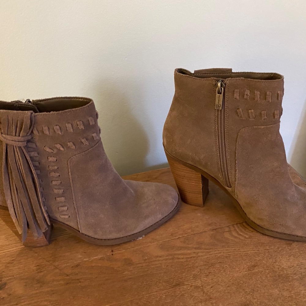 Tan Suede Heeled Ankle  Booties